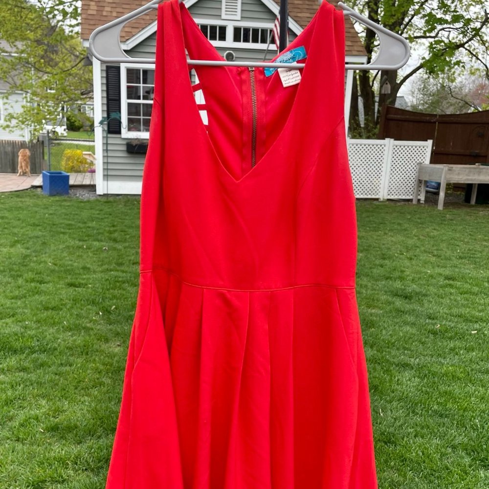 Fit and Flare Red Dress with Zipper and Cut Out Back Detail